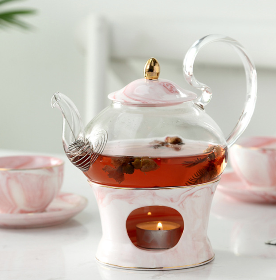Marbling Ceramic Teapot Teacup Saucer Set Home Modern Minimalist Porcelain  Glass Tea Pot Coffee Cups Scented Tea Drinkware Sets